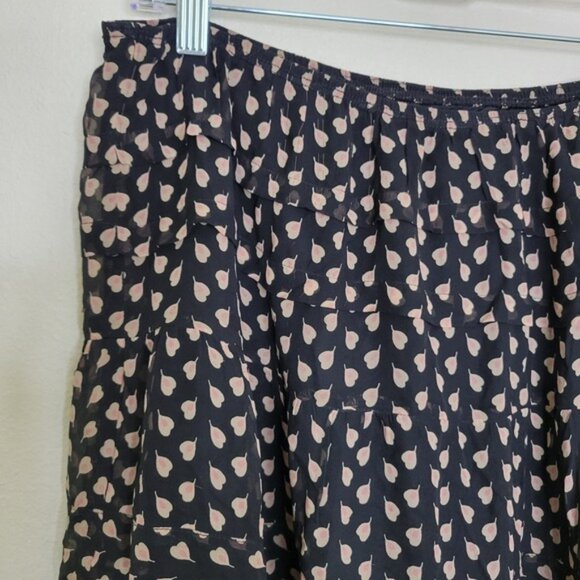 Anna Sui Tiered A-Line Skirt Sheer Ruffle Hem Pink Leaf Print Sample Small - Picture 2 of 8